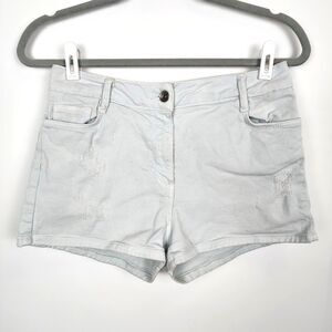 Sandro High Waisted Distressed Stretch Denim Shorts Light Blue Size 38 FR 6 US